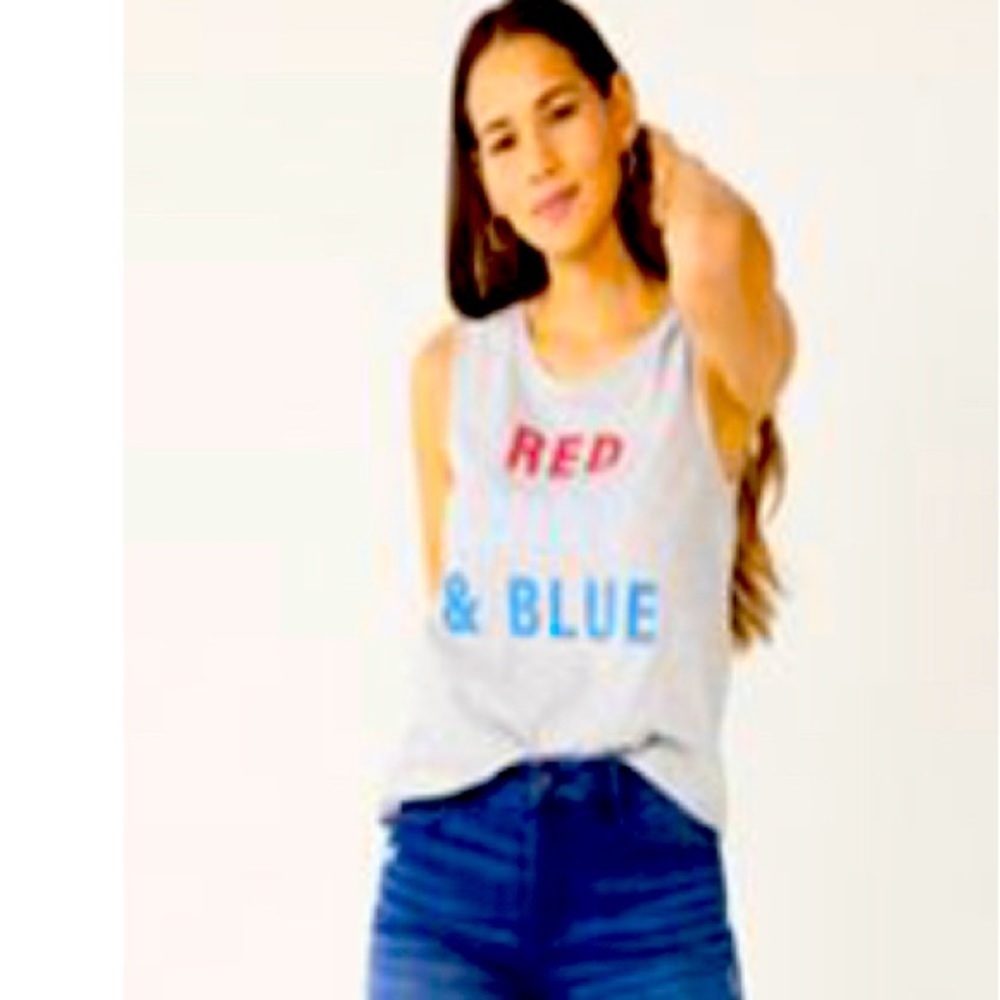 Celebrate Together Summer Graphic Muscle Tank. 4th of July “Red Wine & Blue”